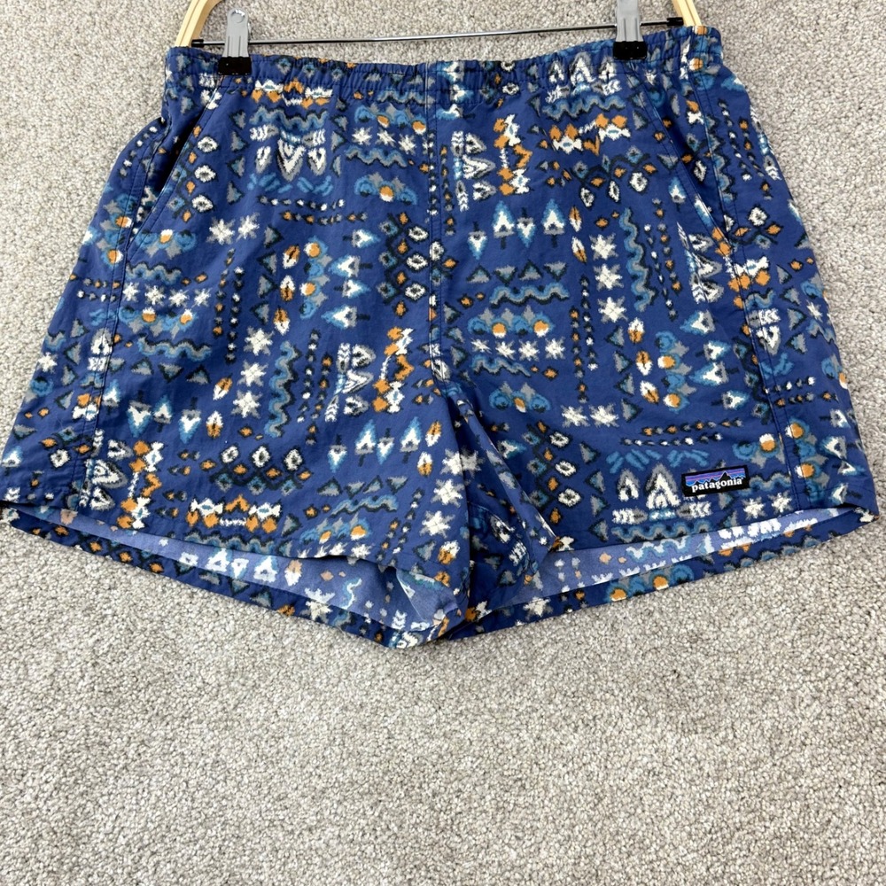 Patagonia Baggies Shorts Size L Blue Geometric Tribal Print 5 Inseam Gorpcore